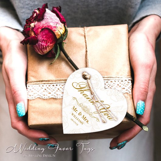 Elegant Gold Floral Wedding Vielen Dank Geschenkanhänger