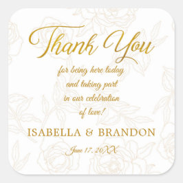 Elegant Gold Floral Wedding Vielen Dank Quadratischer Aufkleber