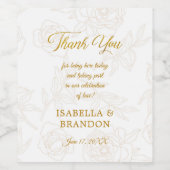 Elegant Gold Floral Wedding Vielen Dank Weinetikett (Einzelnes Label)