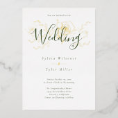 Elegant Gold Floral White Green Wedding Folieneinladung (Vorderseite)