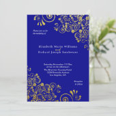 Elegant Gold Floral Wirbel Navy Blue Wedding Einladung (Stehend Vorderseite)
