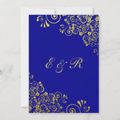 Elegant Gold Floral Wirbel Navy Blue Wedding Einladung (Rückseite)
