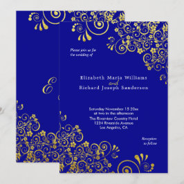 Elegant Gold Floral Wirbel Navy Blue Wedding Einladung