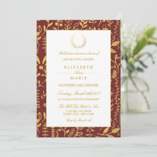 Elegant Gold Floral Wreath Mutter Day Dinner Einladung