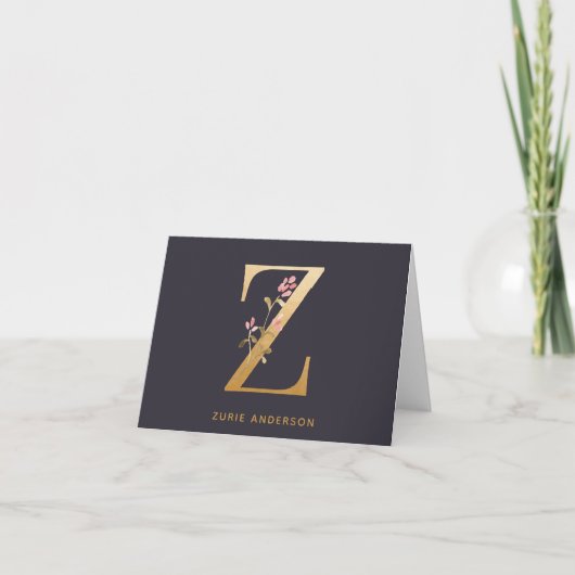 Elegant Gold Floral Z Monogram Chic Personalisiert (Vorderseite)