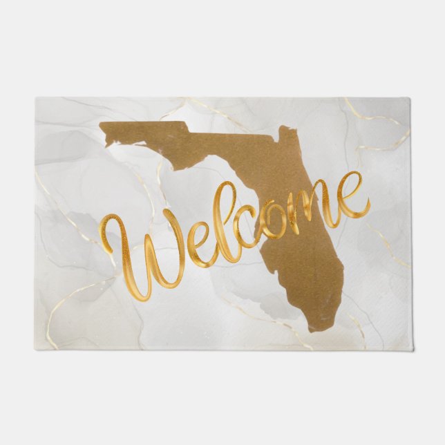Elegant Gold Florida State Map Welcome Fußmatte (Vorderseite)