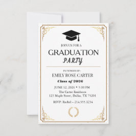 Elegant Gold Flourish Black Graduation Party  Einladung