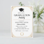 Elegant Gold Flourish Black Graduation Party Einladung (Stehend Vorderseite)