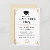 Elegant Gold Flourish Black Graduation Party Einladung (Vorne/Hinten)