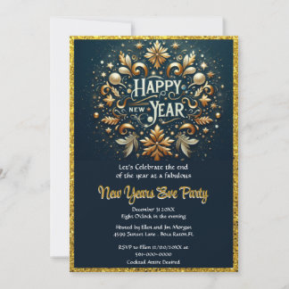 Elegant Gold Flourish New Years Eve Party Einladung