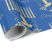 Elegant Gold Flying Dove Menorah Blue Hanukkah Geschenkpapier (Rolleneckpunkt)