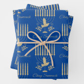 Elegant Gold Flying Dove Menorah Blue Hanukkah Geschenkpapier Set (Beispiel)