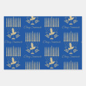 Elegant Gold Flying Dove Menorah Blue Hanukkah Geschenkpapier Set (Vorderseite 3)