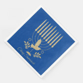 Elegant Gold Flying Dove Menorah Blue Hanukkah Serviette (Ecke)