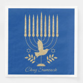 Elegant Gold Flying Dove Menorah Blue Hanukkah Serviette (Vorderseite)