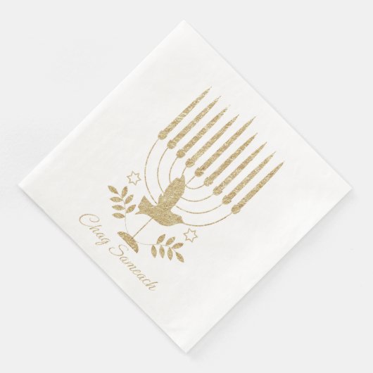 Elegant Gold Flying Dove Menorah Hanukkah Serviette (Ecke)
