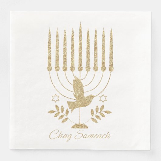 Elegant Gold Flying Dove Menorah Hanukkah Serviette (Vorderseite)