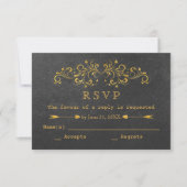 Elegant Gold Foil Blühte Black Wedding RSVP (Vorderseite)