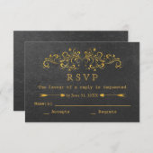 Elegant Gold Foil Blühte Black Wedding RSVP (Vorne/Hinten)