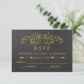 Elegant Gold Foil Blühte Black Wedding RSVP Karte (Stehend Vorderseite)