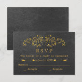 Elegant Gold Foil Blühte Black Wedding RSVP Karte (Vorne/Hinten)