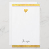 Elegant Gold Foil Border Heart Modern Script Briefpapier (Vorne/Hinten)