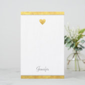 Elegant Gold Foil Border Heart Modern Script Briefpapier (Stehend Vorderseite)