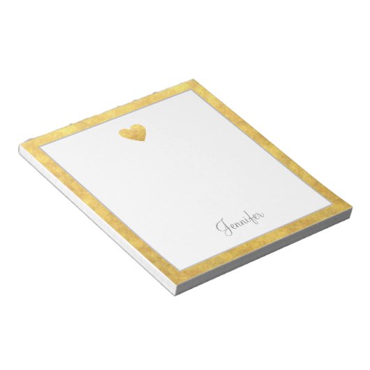 Elegant Gold Foil Border Heart Modern Script Notizblock (angewinkelt)