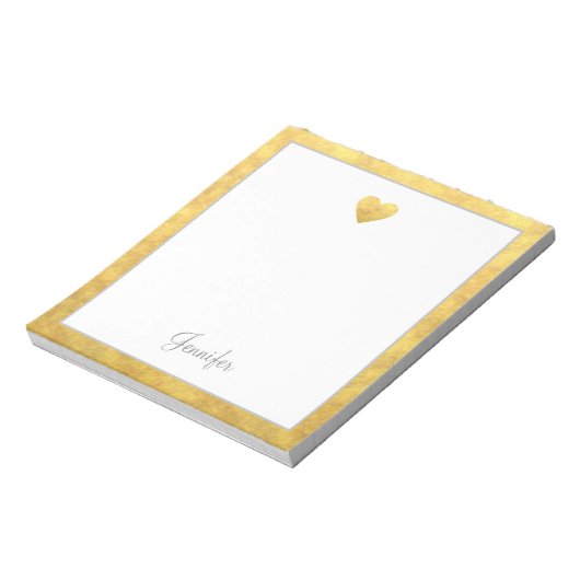 Elegant Gold Foil Border Heart Modern Script Notizblock (Rotiert)