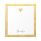 Elegant Gold Foil Border Heart Modern Script Notizblock (Vorderseite)