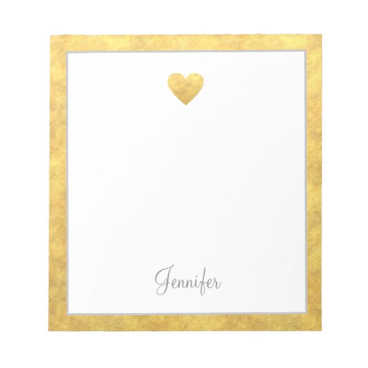Elegant Gold Foil Border Heart Modern Script Notizblock (Vorderseite)