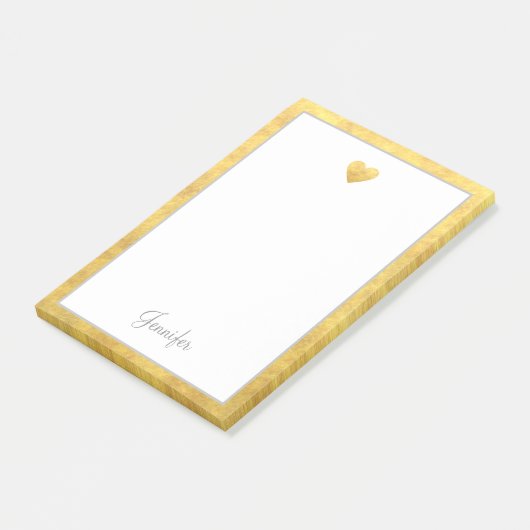 Elegant Gold Foil Border Heart Modern Script Post-it Klebezettel (angewinkelt)