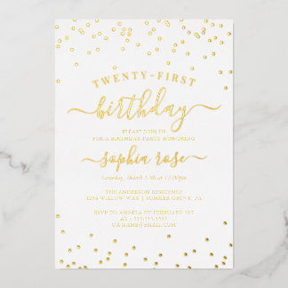 Elegant Gold Foil Calligraphy 21. Geburtstag Folieneinladung