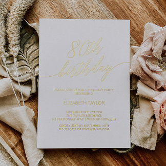 Elegant Gold Foil Calligraphy 80. Geburtstagsparty Folieneinladung