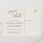 Elegant Gold Foil Calligraphy Ivory Save the Date Folie Einladungspostkarte (Rückseite)