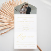 Elegant Gold Foil Calligraphy Photo Wedding All-in-One-Einladung