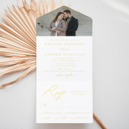 Elegant Gold Foil Calligraphy Photo Wedding All-in-One-Einladung