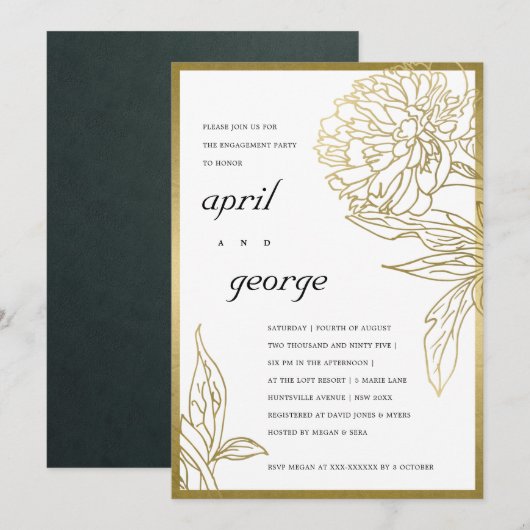 ELEGANT GOLD FOIL CLASSY FLORAL VERLOBUNG INVITE DANKESKARTE (Vorne/Hinten)
