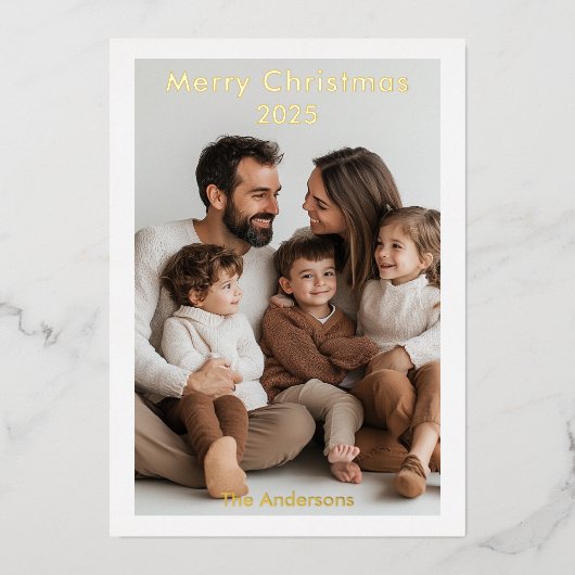 "Elegant Gold Foil Frohe Weihnachten Foto Folieneinladung (Vorderseite)
