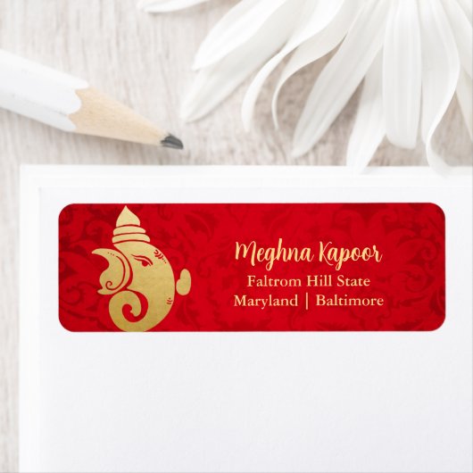 Elegant Gold Foil Ganapati Indischer Gott Red Dama (Insitu)