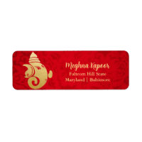Elegant Gold Foil Ganapati Indischer Gott Red Dama
