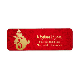 Elegant Gold Foil Ganapati Indischer Gott Red Dama