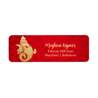 Elegant Gold Foil Ganapati Indischer Gott Red Dama