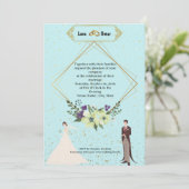 Elegant Gold Foil Geometric Dusty Blue Wedding  Einladung (Stehend Vorderseite)