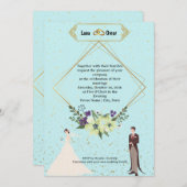 Elegant Gold Foil Geometric Dusty Blue Wedding Einladung (Vorne/Hinten)