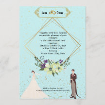 Elegant Gold Foil Geometric Dusty Blue Wedding 