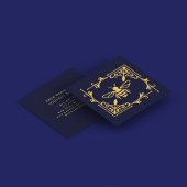 Elegant Gold Foil Logo Bee on Navy Blue Quadratische Visitenkarte
