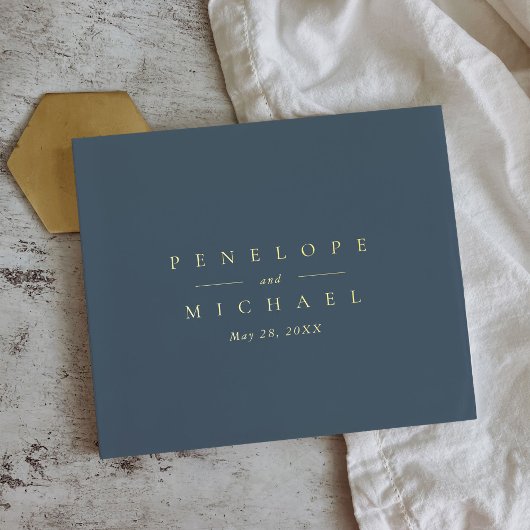 Elegant Gold Foil Monogram New York Blue Wedding Gästebuch