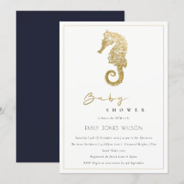 ELEGANT GOLD FOIL NAVY SEEPFERD BABY SHOWITE EINLA DANKESKARTE