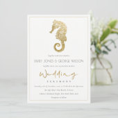 ELEGANT GOLD FOIL NAVY SEEPFERD WEDING INVITE DANKESKARTE (Stehend Vorderseite)